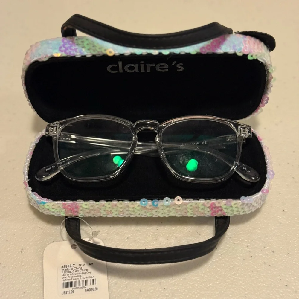 Claire's Sparkly Panda Kids Eyeglass Case- White and Black Sequins